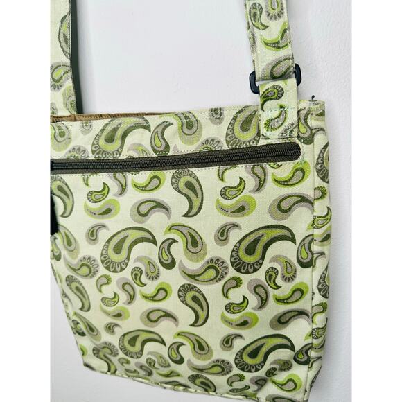 KAVU Green Floral Canvas Zip Up Pockets Adjustable Corssbody Hand Bag - Picture 4 of 11